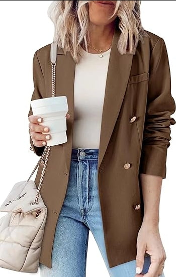 Womens Double Breasted Blazer Jackets Casual Open Front Long Sleeve Lapel Collar Work Office Blazer Jackets