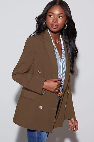 Womens Double Breasted Blazer Jackets Casual Open Front Long Sleeve Lapel Collar Work Office Blazer Jackets