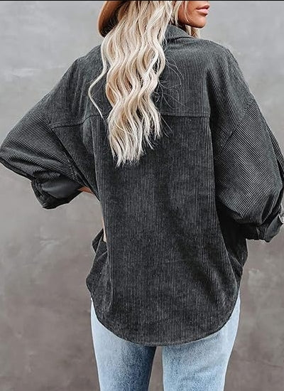 Womens Corduroy Button Down Shirts Boyfriend Long Sleeve Oversized Blouses Tops