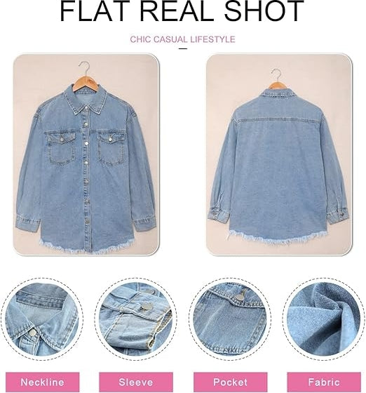 Women's Oversized Denim Jacket Casual Long Sleeve Distressed Jean Shirt Jacket Fall Outfits 2025